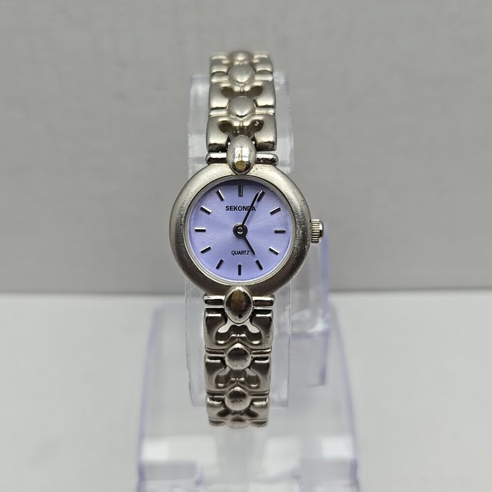 Womens Sekonda Silver Purple Quartz Watch Bracelet New Battery 04263 Scroll